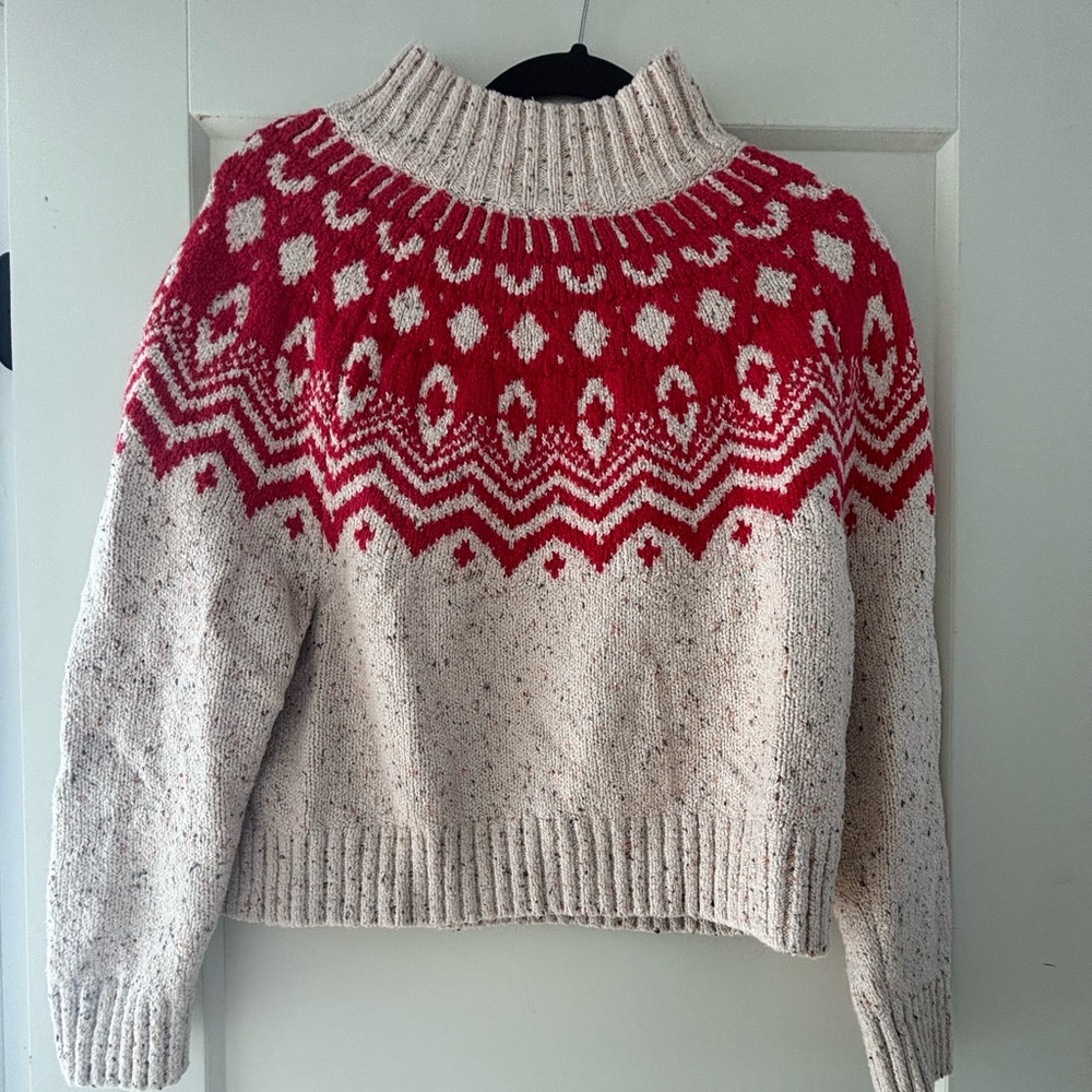 Old Navy Red and Cream Turtleneck Sweater
